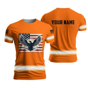 High Visibility Shirt Orange Reflective Eagles US Flag for Men, Runners, Worker, Patriotic
