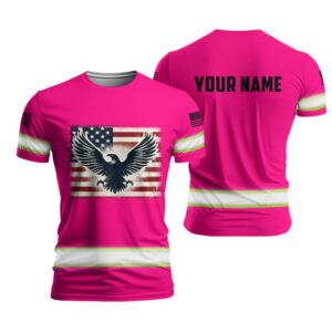 Pink High Vis Shirt Reflective Eagles US Flag for Men, Runners, Worker, Patriotic