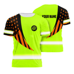 Show Patriotism On The Job With This US Flag Hi Vis Shirt Custom Name Logo