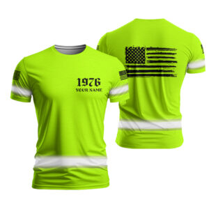 Safety Shirts Green Reflective US Flag For Workers, Runners, Truckers, Patriotic