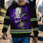 Hi Vis Long Sleeve Reflective Tapes Skull Violet Neon Custom Name 7