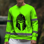 Hi Vis Long Sleeve Shirt Reflective Crack Skull US Flag Custom Name Safety 5