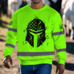 Hi Vis Long Sleeve Shirt Reflective Crack Skull US Flag Custom Name Safety 7
