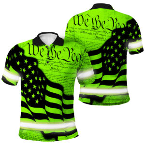 Patriotic Hi Vis Polo Shirt - Safety Work Shirt With Custom Name And US Flag Design