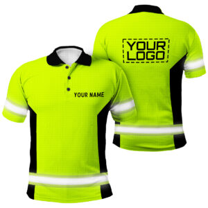 Custom Name And Logo Hi Vis Polo Shirt - Green Neon Safety Work Shirt