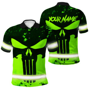 Personalized Hi Vis Polo Shirt - Skull Design, Safety Workwear For Runners, Truckers, Skull Lovers