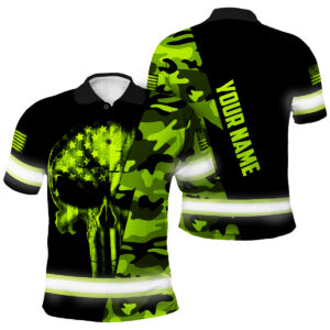 Custom Safety Polo – Hi Vis Shirt with Camo Skull & US Flag