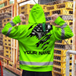 High-Visibility-Hoodie-Green-Skull-US-Flag-Custom-Name-Reflective-Safety-Workwear-For-Runners,-Truckers,-Skull-Lovers-6