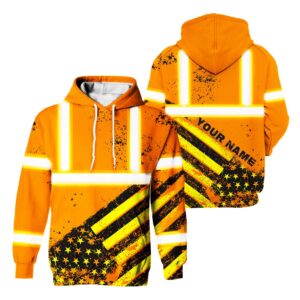 Hi Vis Hoodie Reflective Tapes Orange USA Flag Safety Workwear