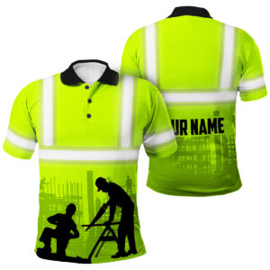Green Neon Hi Vis Polo Shirt With Custom Name - Ideal For Carpenter