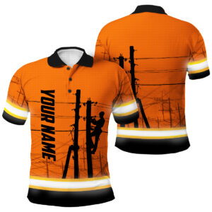 Safety Polo Shirts Tapes Orange Electrician Custom Name Safety Workwear For Electrician, Runners