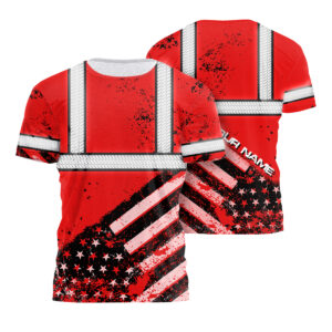 Hi Vis Shirt Reflective Red US Flag Paint Safety Workwear For Worker, Motorcycle Bicycle, Runner