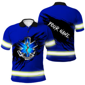 Hi Vis Polo Shirt Reflective Tapes Scratch On Call For Life Custom Name Safety Workwear For EMS Worker, EMTs and Paramedics