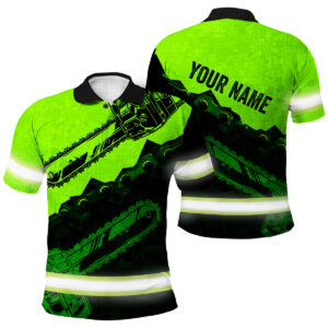Safety Polo Shirts Reflective Tapes Green Neon Chainsaw Logger Custom Name Safety Workwear For Runners, Cyclists