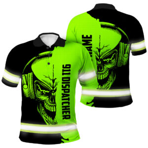 Safety Polo Shirts Reflective Tapes Skull With Headphone Custom Name Safety Workwear For Dispatcher, Cyclists