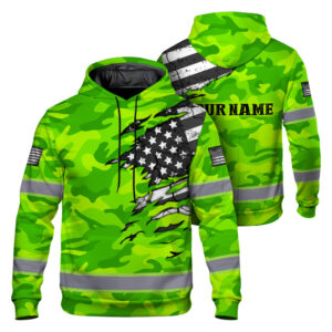 Hi Vis Hoodie Reflective Scratch Camo Green Neon US Flag Safety Workwear