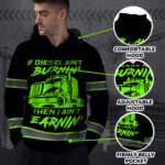 Hi Vis Hoodie Reflective Tapes Diesel Burnin And Earnin Custom Name Safety Workwear For Trucker, Truck Lovers 4