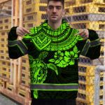 Hi-Vis-Hoodie-Reflective-Tapes-Green-Turtle-Flower-Hawaiian-Polynesian-6