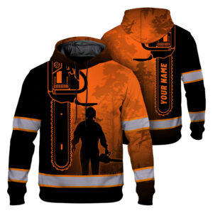 Hi Vis Hoodie Reflective Orange Chainsaw Logger Custom Name Safety Workwear For Workers, Runners