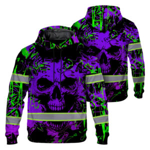 Hi Vis Hoodie Reflective Tapes Violet Neon Skull Safety Workwear For Skull Lover