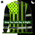 Hi Vis Long Sleeve Reflective Black Green USA Flag Custom Name 3