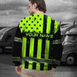 Hi Vis Long Sleeve Reflective Black Green USA Flag Custom Name 6