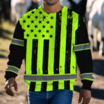 Hi Vis Long Sleeve Reflective Black Green USA Flag Custom Name 7