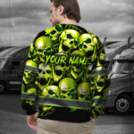 Hi Vis Long Sleeve Shirt Reflective Green Neon Skull Custom Name 6