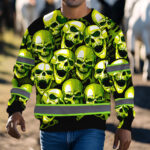 Hi Vis Long Sleeve Shirt Reflective Green Neon Skull Custom Name 7