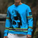 Hi Vis Long Sleeve Shirt Reflective Tapes Blue Neon Skull Custom 5