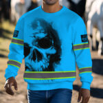 Hi Vis Long Sleeve Shirt Reflective Tapes Blue Neon Skull Custom 7