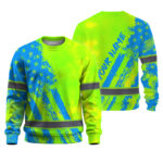 Hi Vis Long Sleeve Shirt Reflective Tapes Green Neon And Blue US Flag 1