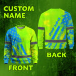 Hi Vis Long Sleeve Shirt Reflective Tapes Green Neon And Blue US Flag 2