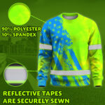 Hi Vis Long Sleeve Shirt Reflective Tapes Green Neon And Blue US Flag 4