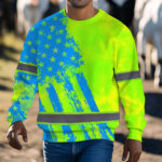 Hi Vis Long Sleeve Shirt Reflective Tapes Green Neon And Blue US Flag 7