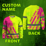 Hi Vis Long Sleeve Shirt Reflective Tapes Green Neon And Pink US Flag 2