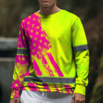 Hi Vis Long Sleeve Shirt Reflective Tapes Green Neon And Pink US Flag 5
