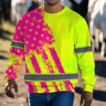 Hi Vis Long Sleeve Shirt Reflective Tapes Green Neon And Pink US Flag 7