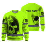 Hi Vis Long Sleeve Shirt Reflective Tapes Green Neon Skull Custom 1