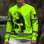 Hi Vis Long Sleeve Shirt Reflective Tapes Green Neon Skull Custom 5