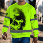Hi Vis Long Sleeve Shirt Reflective Tapes Green Neon Skull Custom 7