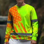 Hi Vis Long Sleeve Shirt Reflective Tapes Lime Neon And Orange US Flag 5