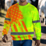 Hi Vis Long Sleeve Shirt Reflective Tapes Lime Neon And Orange US Flag 7