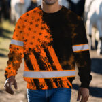 Hi Vis Long Sleeve Shirt Reflective Tapes Orange Neon And Black US Flag 7