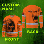 Hi Vis Long Sleeve Shirt Reflective Tapes Orange Neon Skull Custom 3