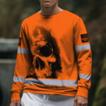 Hi Vis Long Sleeve Shirt Reflective Tapes Orange Neon Skull Custom 5