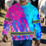 Hi Vis Long Sleeve Shirt Reflective Tapes Pink Neon And Blue US Flag 7