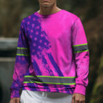 Hi Vis Long Sleeve Shirt Reflective Tapes Pink Neon And Violet US Flag 5