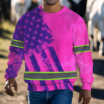 Hi Vis Long Sleeve Shirt Reflective Tapes Pink Neon And Violet US Flag 7
