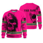 Hi Vis Long Sleeve Shirt Reflective Tapes Pink Neon Skull Custom Name 1